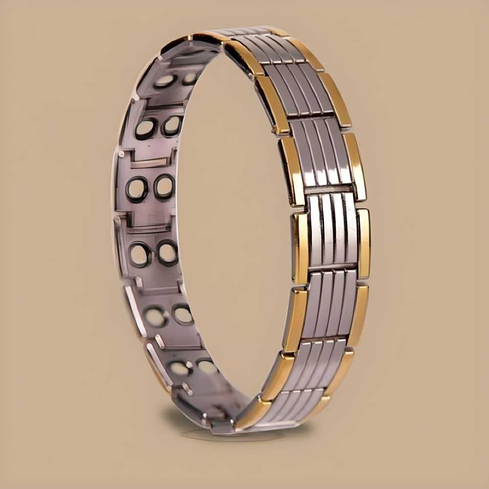 Ultra Strength Magnetic Therapy Bracelet for Men - Silver & Gold Bio Bracelet