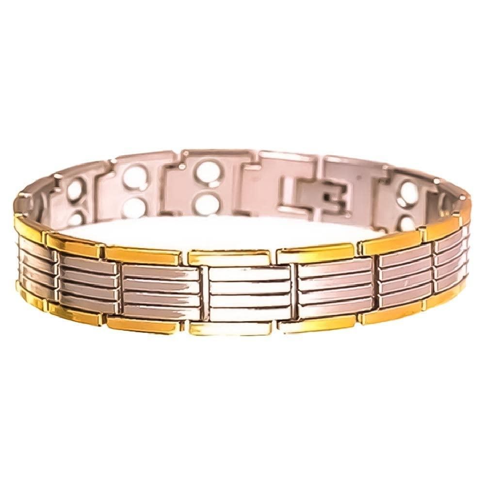 Ultra Strength Magnetic Therapy Bracelet for Men - Silver & Gold Bio Bracelet