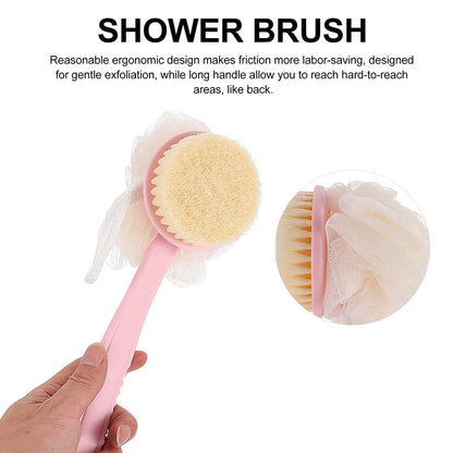 2 IN 1 loofah with handle, Bath Brush, back scrubber, Bath Brush with Soft Comfortable Bristles And Loofah with handle, Double Sided Bath Brush Scrubber for bathing