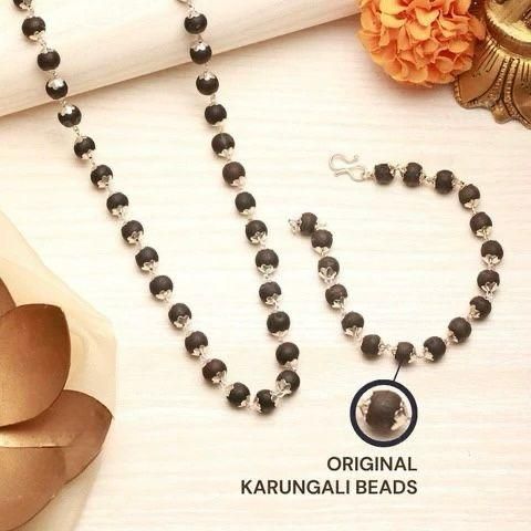 Silver Plated Karungali Mala + Karungali Bracelet Combo