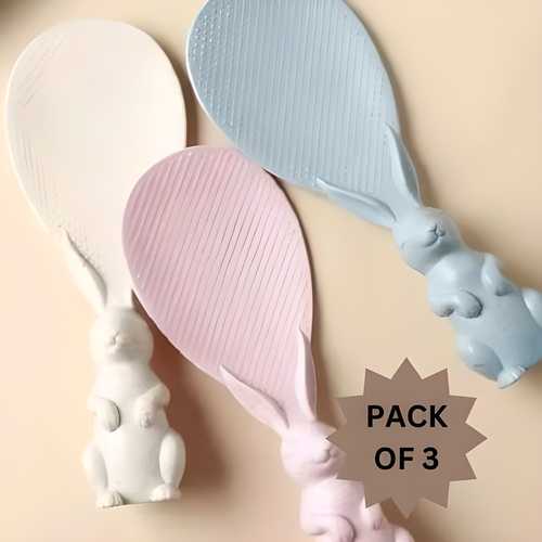 Rabbit Standing Non-Stick Rice Spoon,Vertical Kitchen Serving Spoon (Pack of 3)