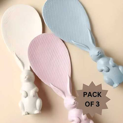 Rabbit Standing Non-Stick Rice Spoon,Vertical Kitchen Serving Spoon (Pack of 3)