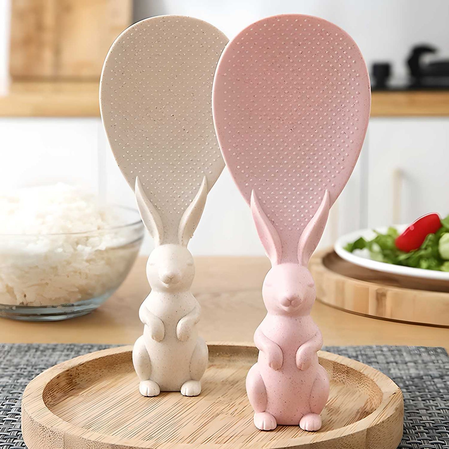 Rabbit Standing Non-Stick Rice Spoon,Vertical Kitchen Serving Spoon (Pack of 2)