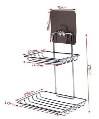 Soap Dish Holder-Wall Mounted Double Layered Stainless Steel Soaps Storage Rack with Hook