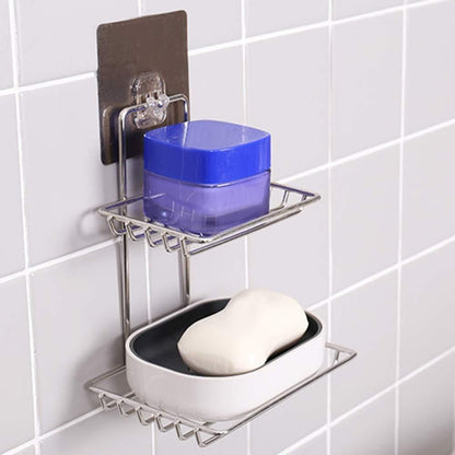 Soap Dish Holder-Wall Mounted Double Layered Stainless Steel Soaps Storage Rack with Hook