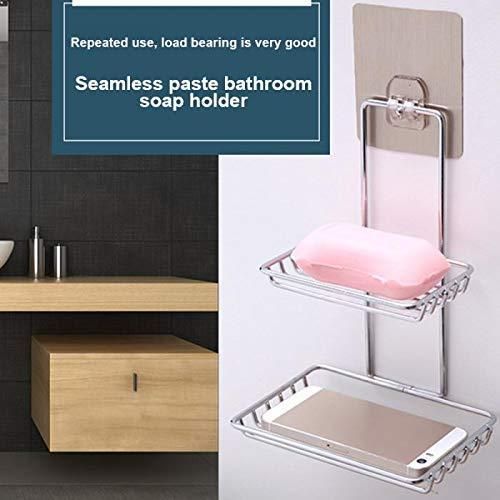 Soap Dish Holder-Wall Mounted Double Layered Stainless Steel Soaps Storage Rack with Hook