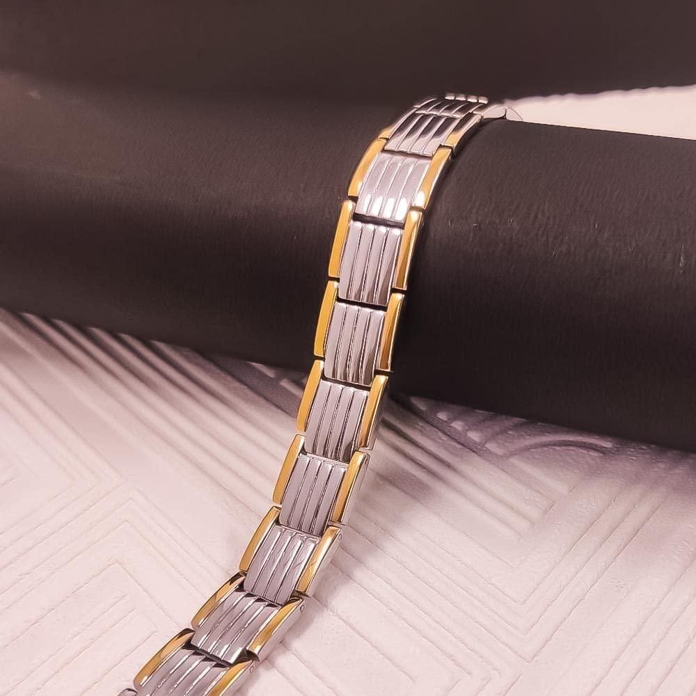 Ultra Strength Magnetic Therapy Bracelet for Men - Silver & Gold Bio Bracelet